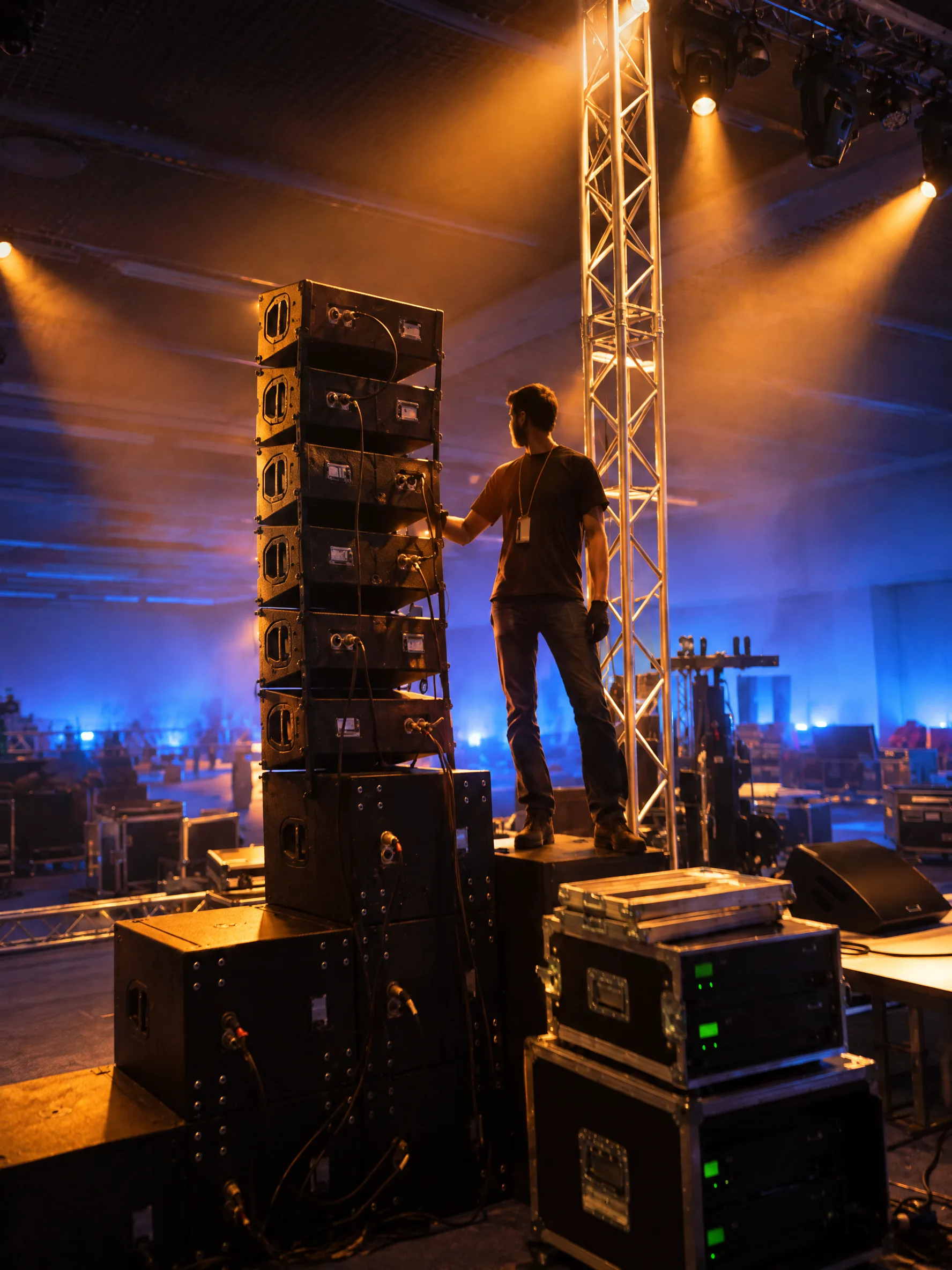 Монтаж линейного массива на площадке